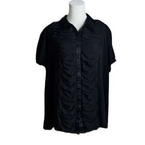 Contempo, by Penningtons | Beautiful Festive Short Sleeve Blouse w Satin Trim